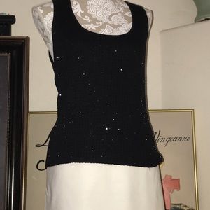 VTG SILK RIB KNIT TOP HAND BEADED ACCENTS STRETCHY RIB KNIT SZ MEDIUM TO XL